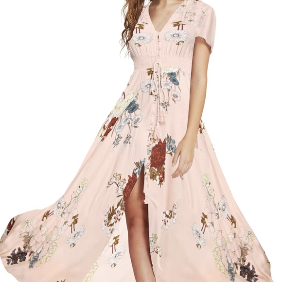 Milumia Women Button Up Floral Print Split Flowy Maxi Dress Pink Size Small - Picture 1 of 7